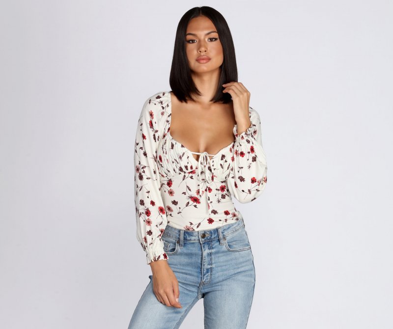 TableClothsUs Fall With Floral Tie Front Top