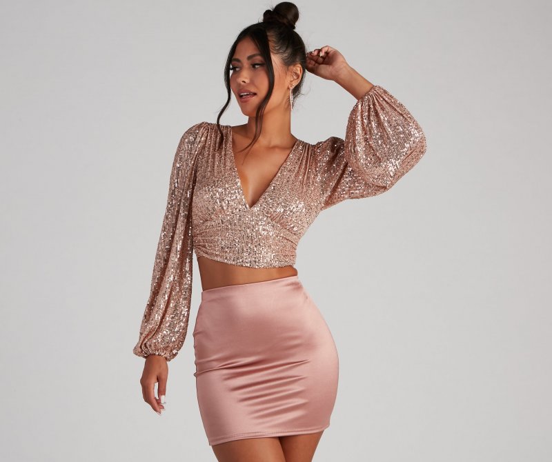 TableClothsUs Step Up The Glam Sequin Crop Top