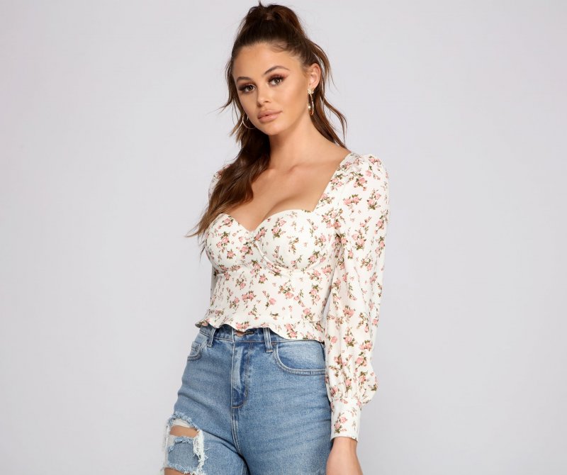 TableClothsUs Sweet And Flirty Floral Puff Sleeve Blouse