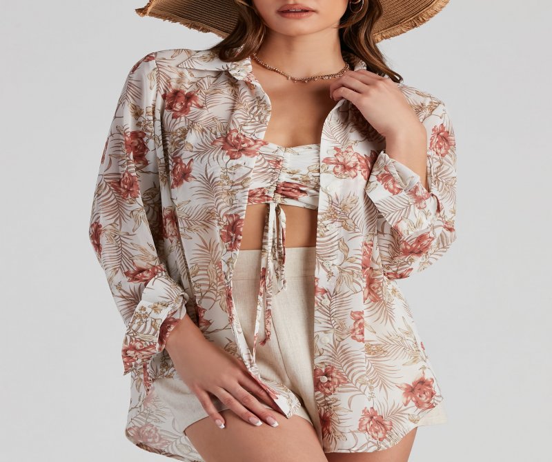 TableClothsUs Blushing Tropics Button-Up Top