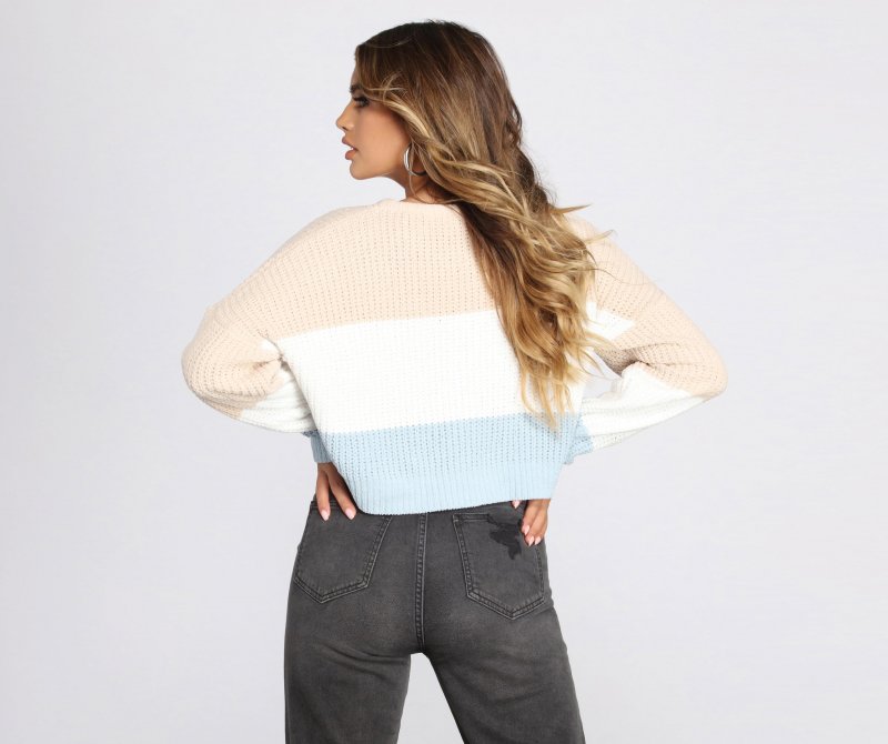 TableClothsUs Color-Block Waffle Knit Pullover