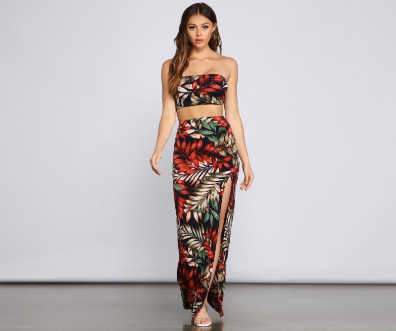 TableClothsUs Tropical Palm Leaf Tube Top