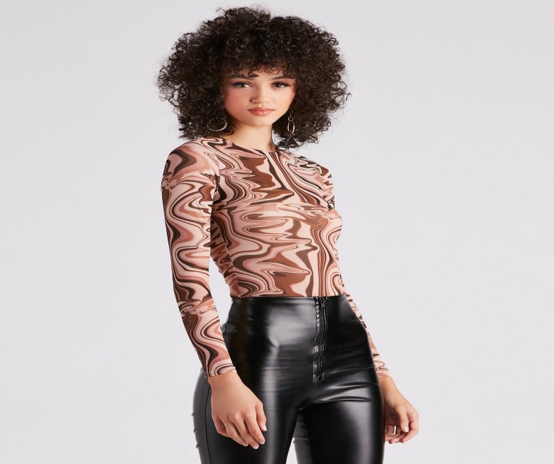 TableClothsUs All About The 70s Mesh Print Bodysuit