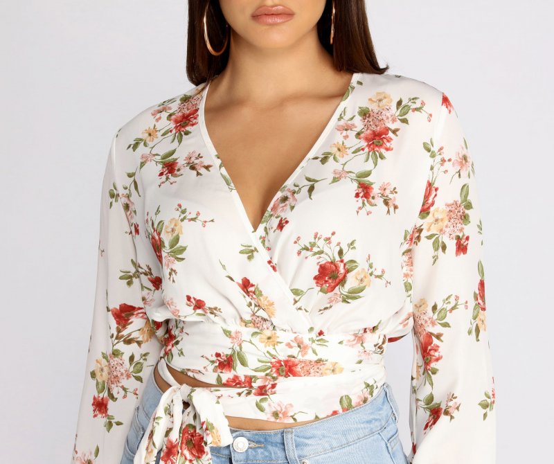 TableClothsUs Just Grow For It Floral Wrap Top