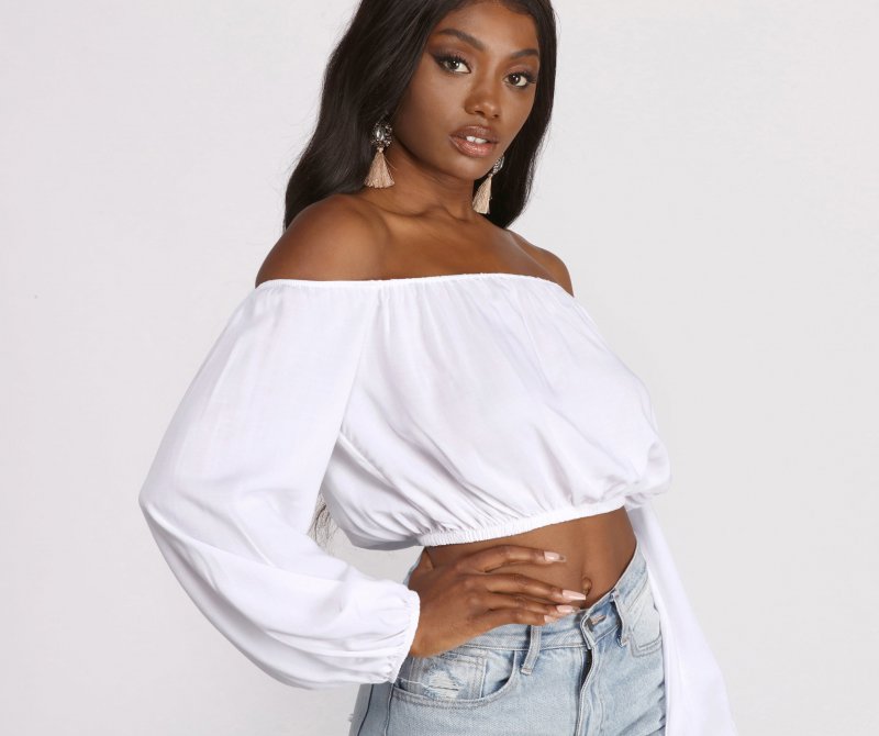 TableClothsUs Off The Shoulder Long Sleeve Crop Top