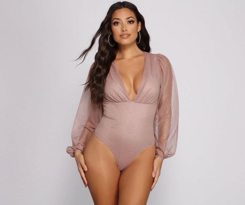 TableClothsUs Glow Getter Bubble Sleeve Bodysuit