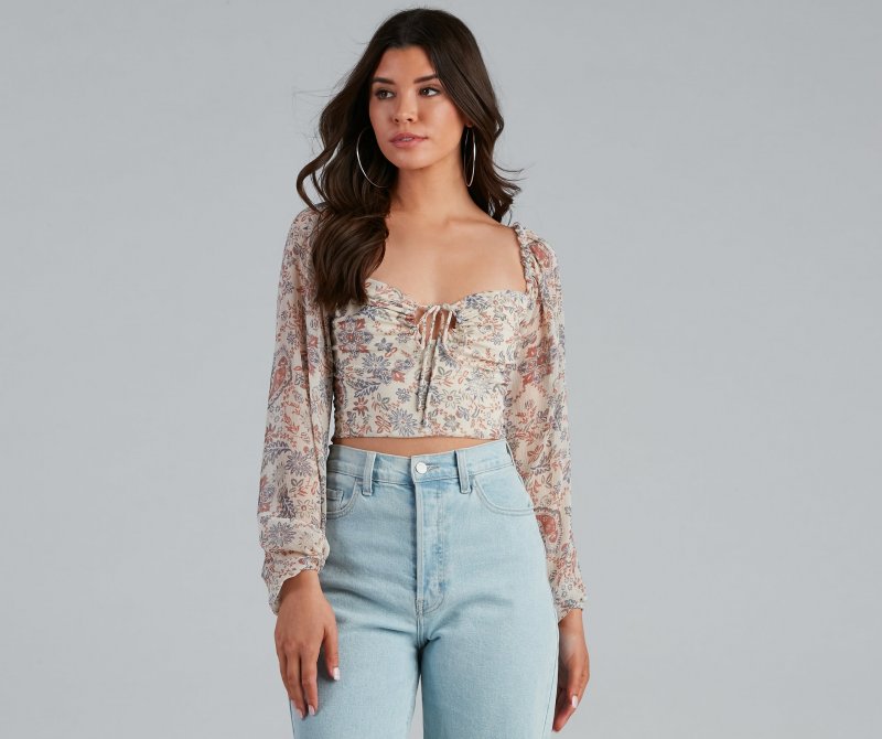 TableClothsUs Springtime Paisley Chiffon Crop Top