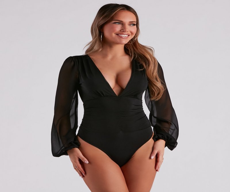 TableClothsUs Sheer And Sultry Plunging Bodysuit