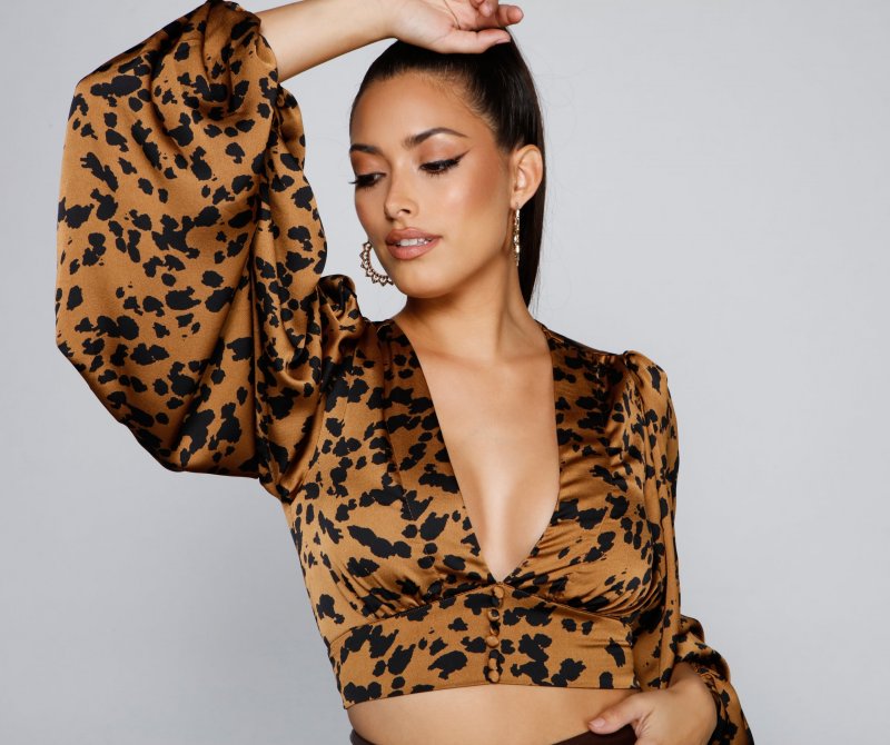 TableClothsUs Chic Look Leopard Print Crop Top