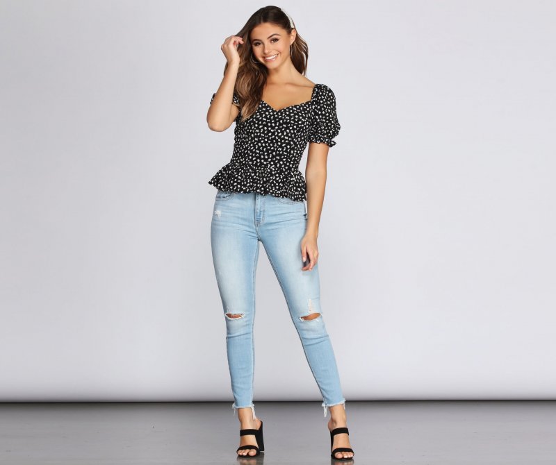 TableClothsUs Pretty Peplum Puff Sleeve Top