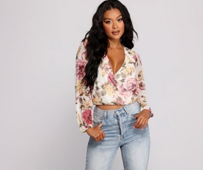 TableClothsUs Floral Rush Surplice Mesh Top