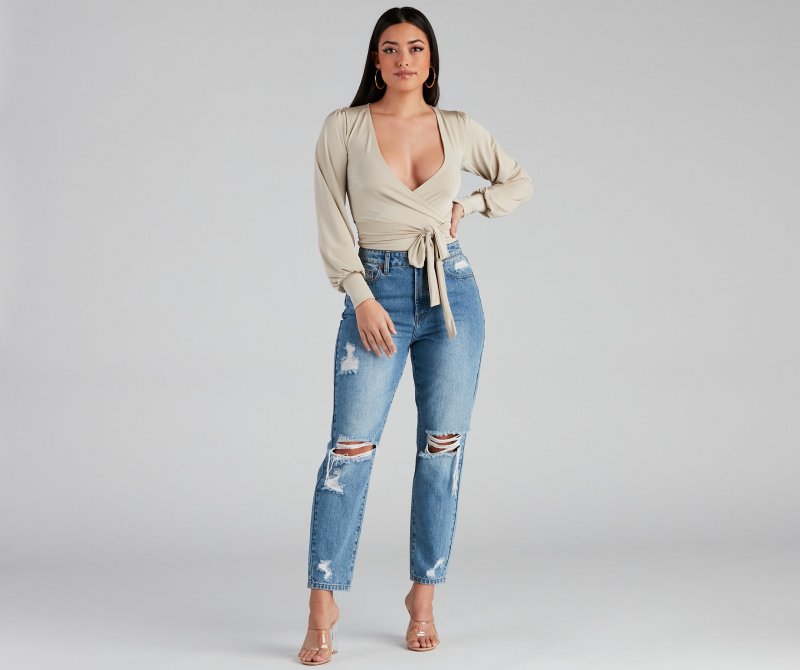 TableClothsUs Slinky Knit Wrap Front Top