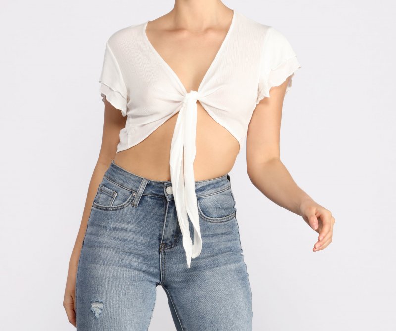 TableClothsUs Tied Down Flutter Sleeve Tie Front Top