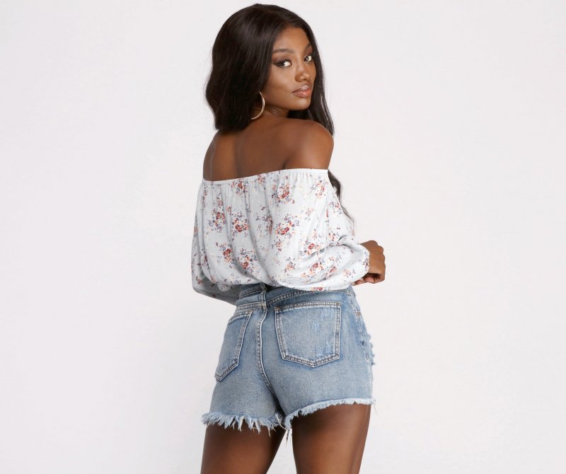 TableClothsUs Floral Off The Shoulder Crop Top