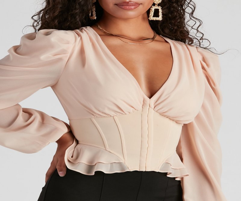 TableClothsUs Chic Charm Chiffon Peplum Corset Top