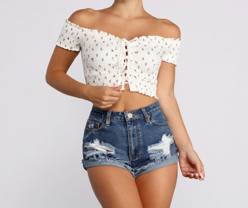 TableClothsUs Flower Girl Lace Up Crop Top - 060012211999