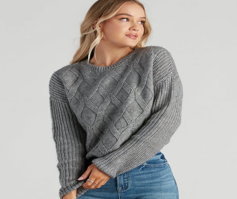 TableClothsUs Cable Knit Vibes Crop Sweater