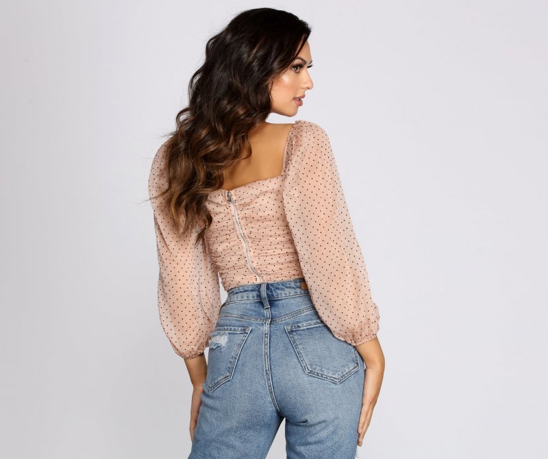 TableClothsUs Spot Ya Polka Dot Ruched Crop Top