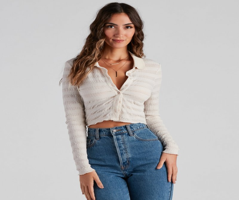 TableClothsUs Trendy Knits Pointelle Crop Top