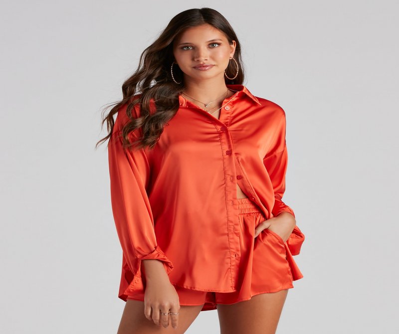 TableClothsUs Stylishly Sleek Satin Button Down Top