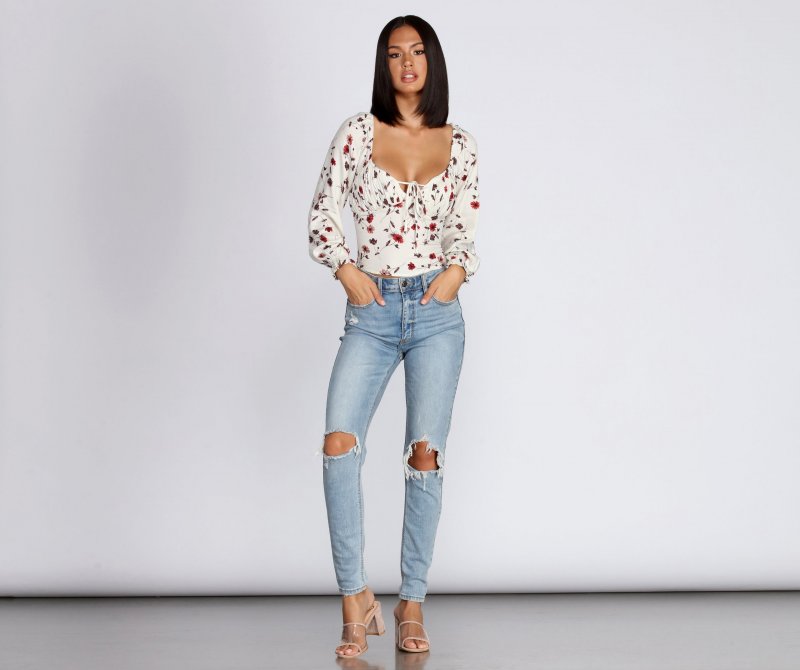 TableClothsUs Fall With Floral Tie Front Top