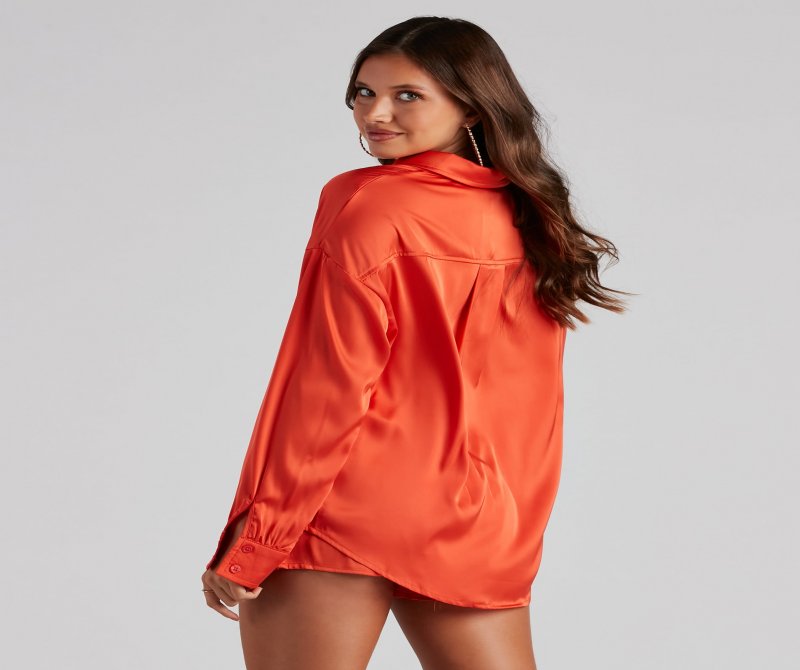 TableClothsUs Stylishly Sleek Satin Button Down Top