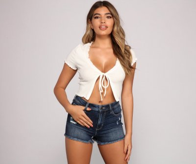 TableClothsUs Essential Tie Front Ribbed Crop Top