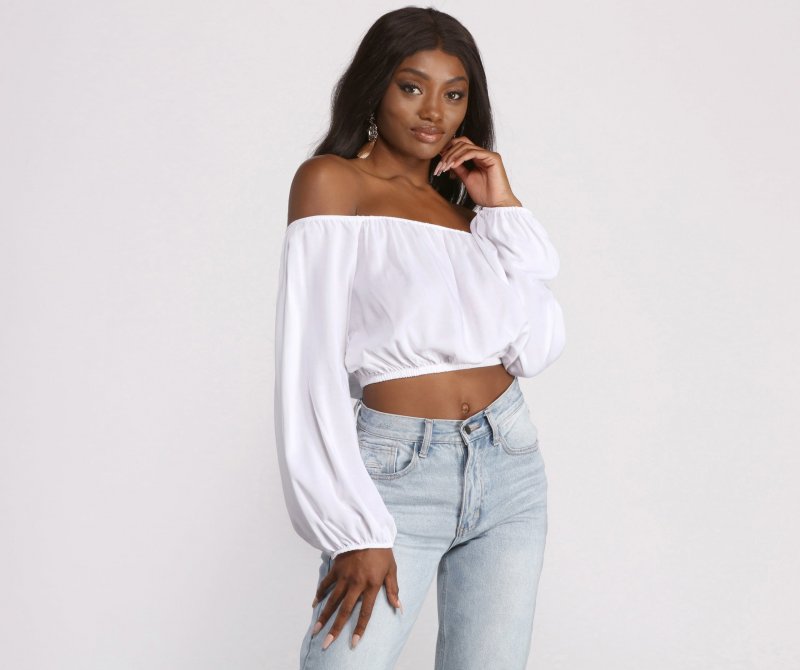 TableClothsUs Off The Shoulder Long Sleeve Crop Top