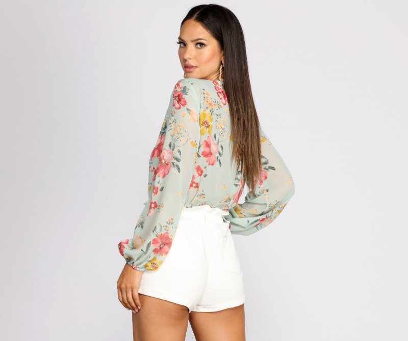 TableClothsUs Poised In Petals Floral Chiffon Bodysuit