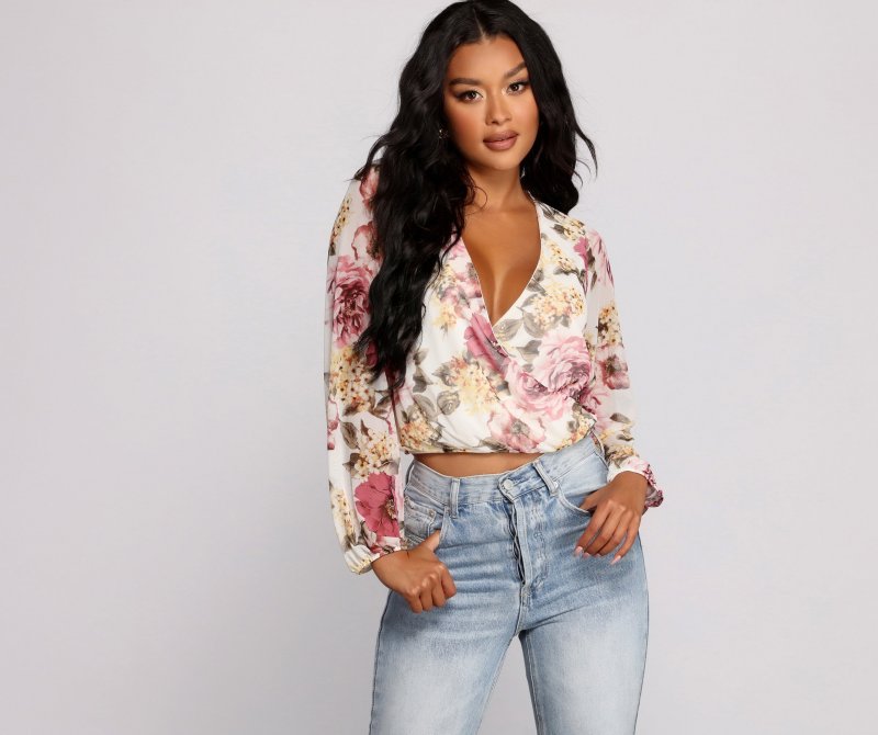 TableClothsUs Floral Rush Surplice Mesh Top