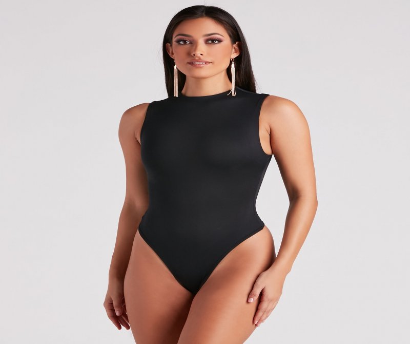 TableClothsUs Smooth Silhouette Mock Neck Bodysuit