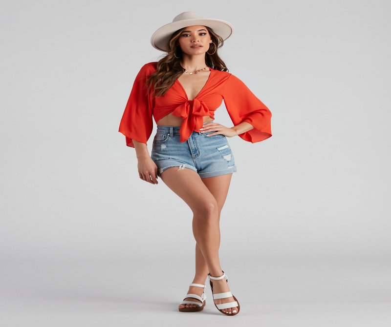 TableClothsUs Boho Bell Tie-Front Top