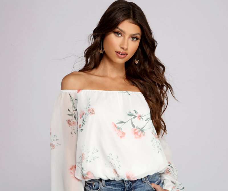 TableClothsUs Off The Shoulder Floral Darling Blouse