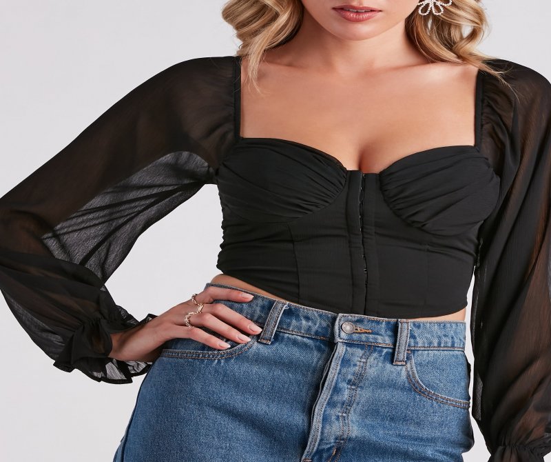 TableClothsUs Breezy Chiffon Cropped Corset Blouse