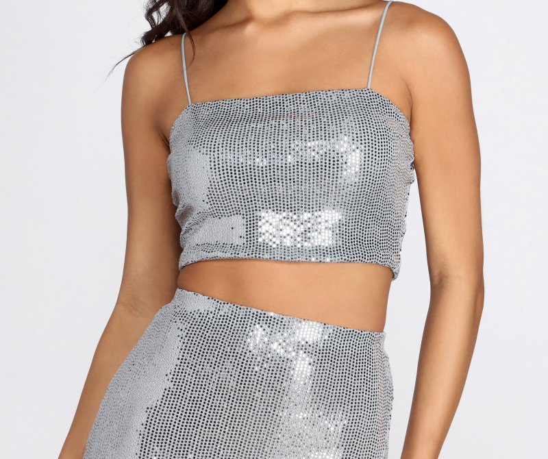 TableClothsUs Sequin Star Cami Crop Top