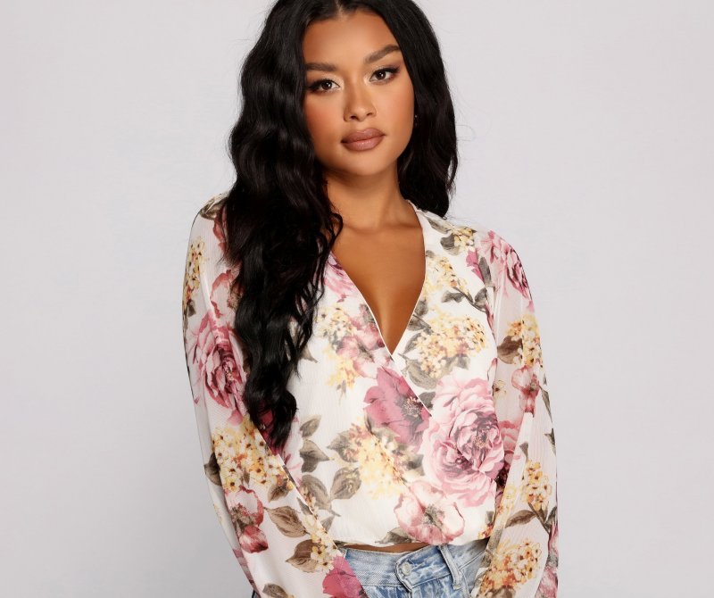 TableClothsUs Floral Rush Surplice Mesh Top