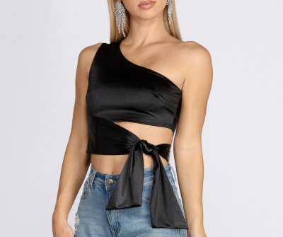 TableClothsUs One Shoulder Satin Crop Top