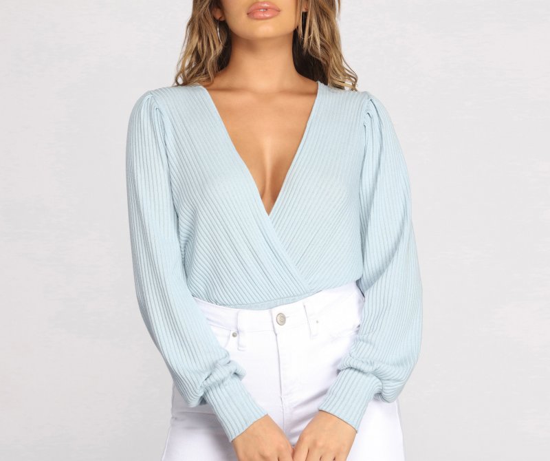 TableClothsUs Girl Next Door Surplice Ribbed Top