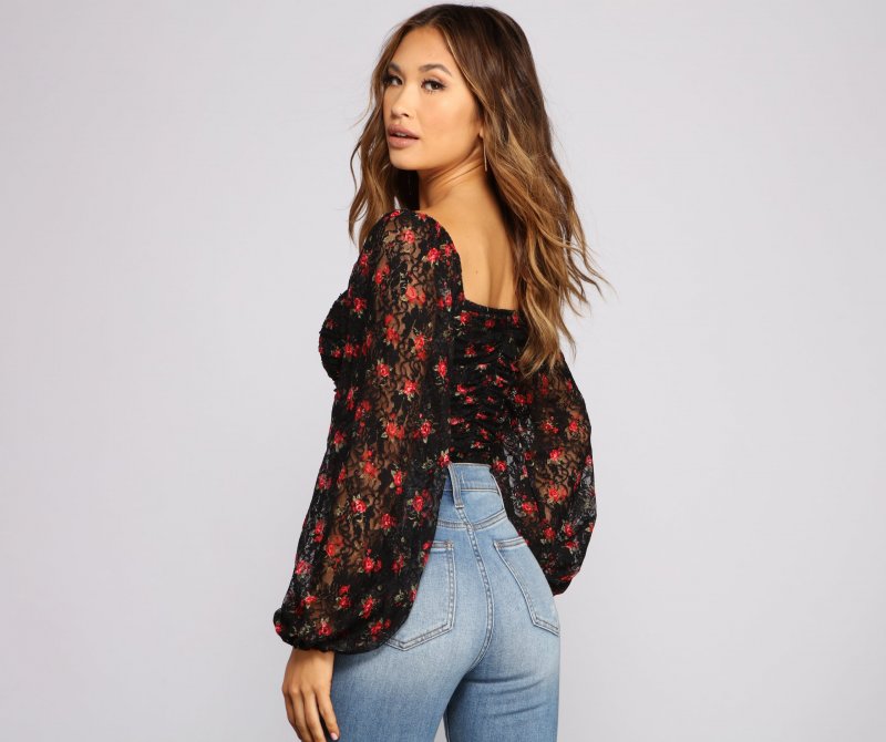 TableClothsUs Floral Passion Lace-Up Bodysuit