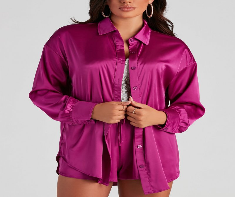 TableClothsUs Stylishly Sleek Satin Button Down Top