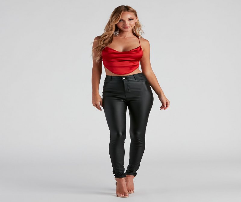 TableClothsUs Satin Cowl Neck Strappy Crop Top