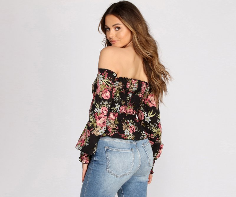 TableClothsUs Floral Focus Off The Shoulder Top