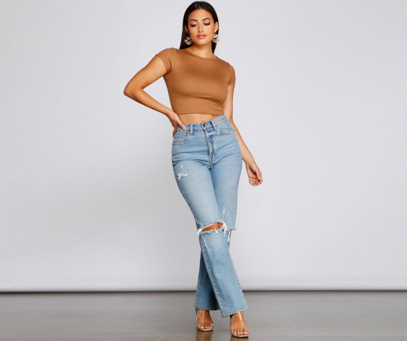 TableClothsUs Casual Must-Have Crew Neck Crop Top