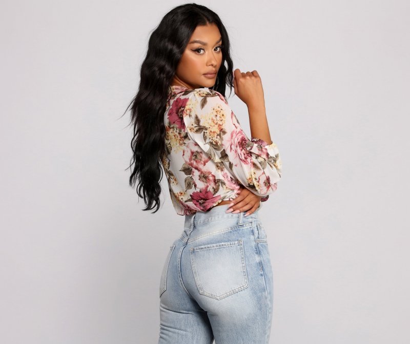 TableClothsUs Floral Rush Surplice Mesh Top