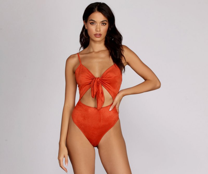 TableClothsUs Sueded Tie-Front Bodysuit