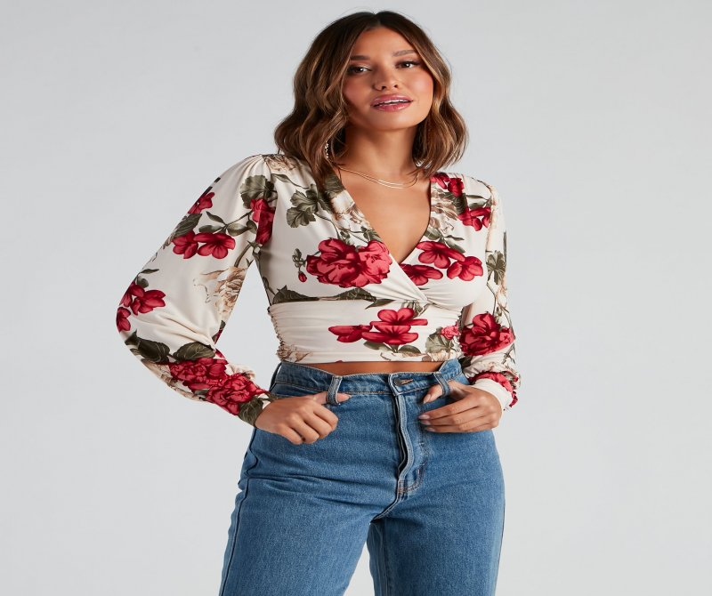 TableClothsUs Fall Blooms Floral Surplice Top