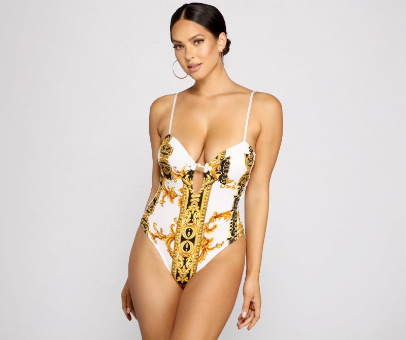 TableClothsUs Trendy Diva Scroll Print Bodysuit