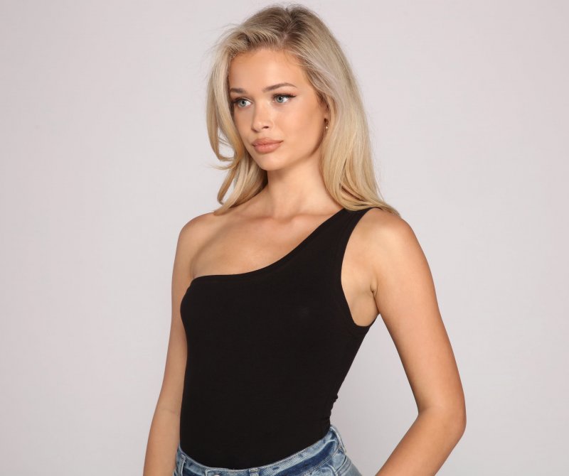 TableClothsUs Stylish Basic One-Shoulder Bodysuit