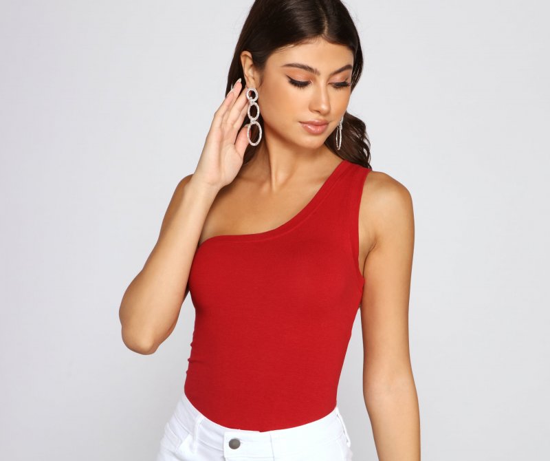 TableClothsUs Stylish Basic One-Shoulder Bodysuit